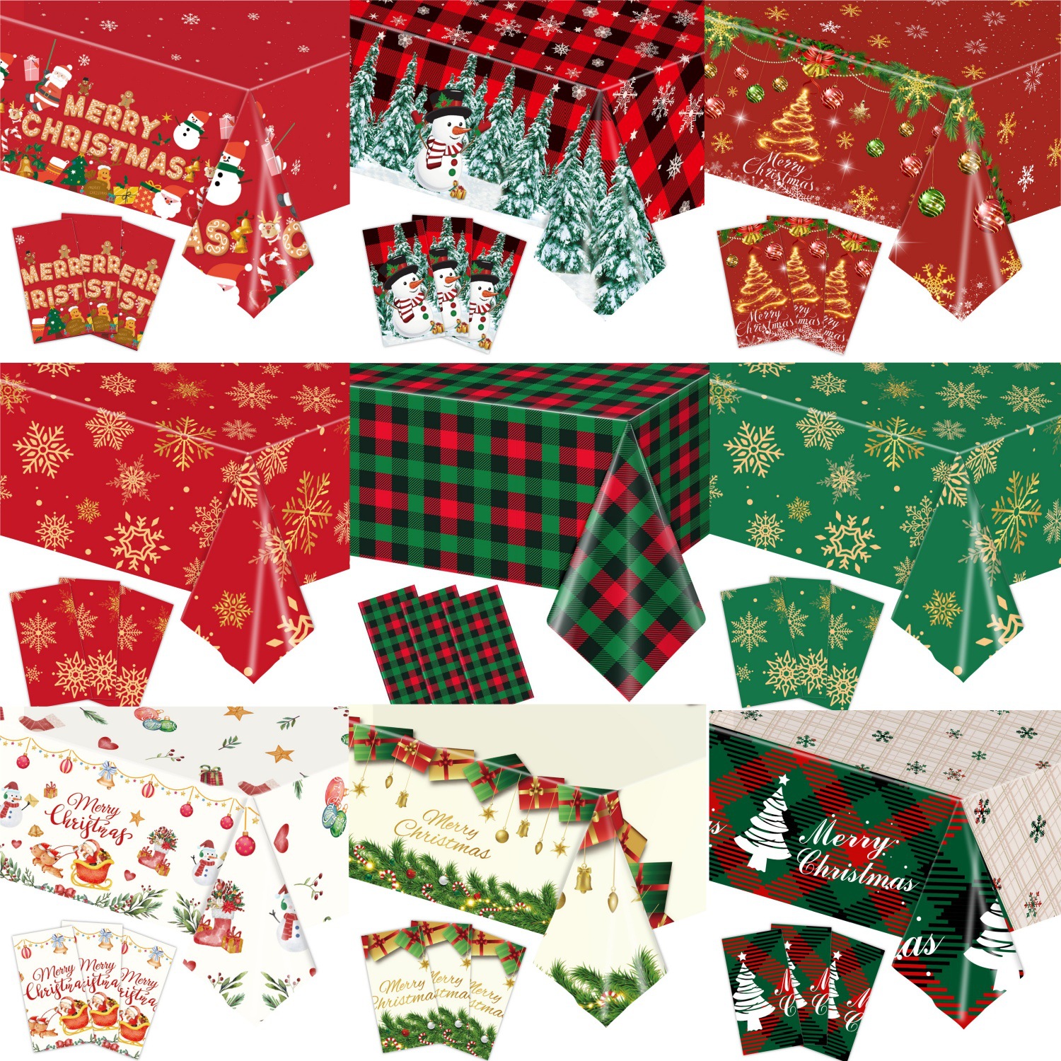 Christmas Party Tablecloth Red Snowflake Gingerbread Man Pe Waterproof Disposable Wedding Holiday Decoration Tablecloth