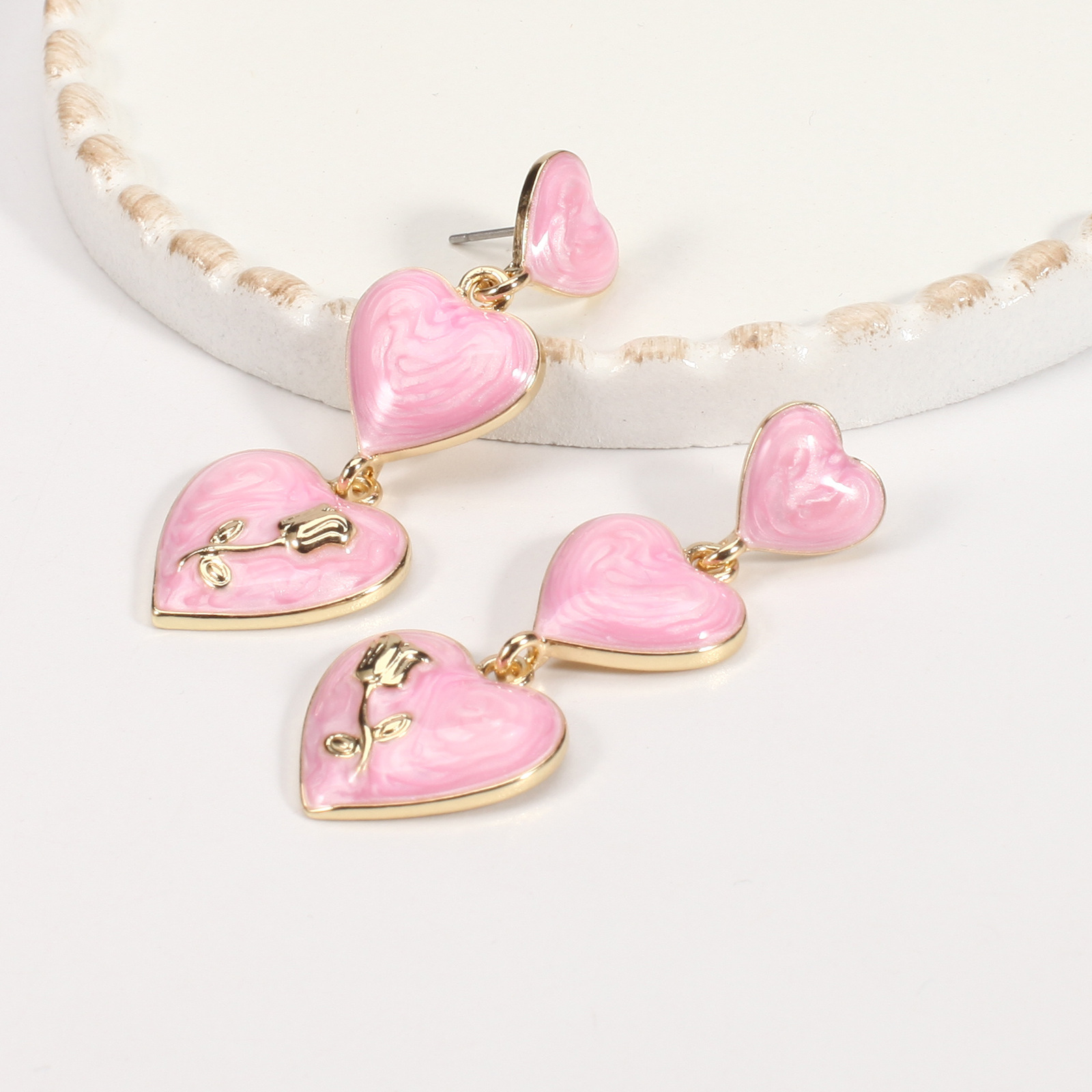 18g Weight Copper Ear Needle Material Rhinestones, Pearl Inlay Material Drop Earrings Classification 1 Pair Quantity Holiday, Daily Occasion Alloy Material Heart Shape Pattern Women's Gender Enamel, Inlay Design IG Style, Sweet Style 1 Pair IG Style Sweet Heart Shape Enamel Inlay Alloy Rhinestones Pearl Drop Earrings 48