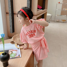 朵橙女童卫衣套装裙2022夏季新款儿童洋气短袖上衣短裙两件套韩