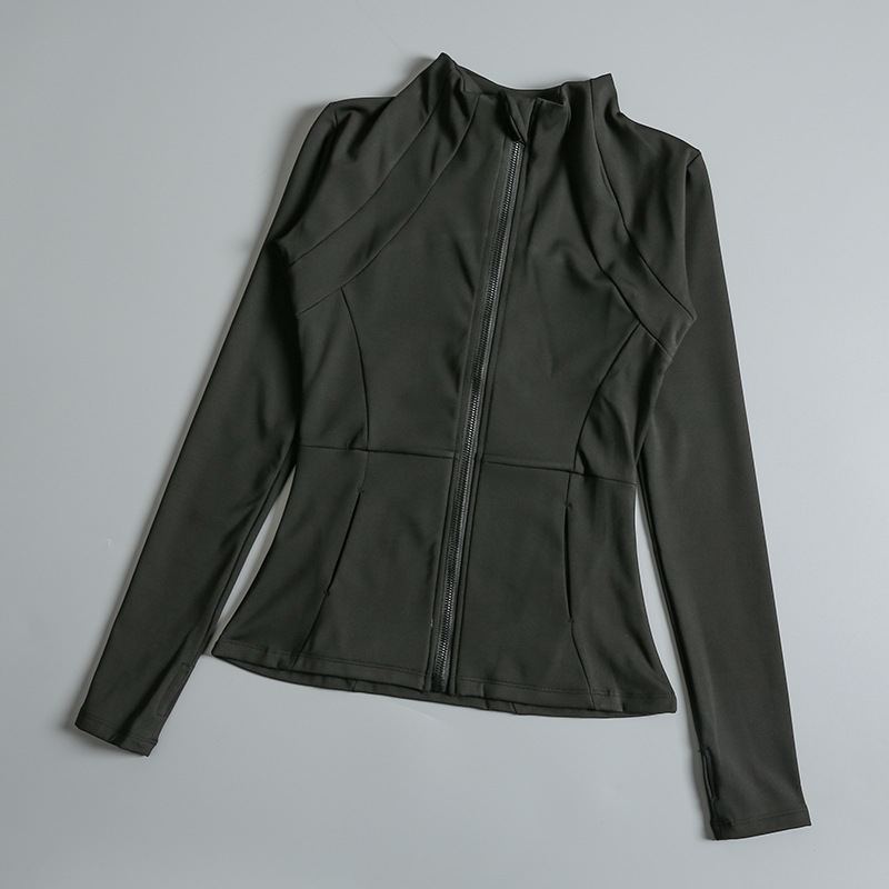 Slim fit sportvest voor dames, lente/herfst, lange mouwen, ritssluiting, opstaande kraag, ademend, geschikt voor fitness, hardlopen en bescherming tegen de zon._voghion.com