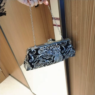 复古丝绒旗袍包包女小包宴会包晚宴包刺绣珠片手包礼服包手提包