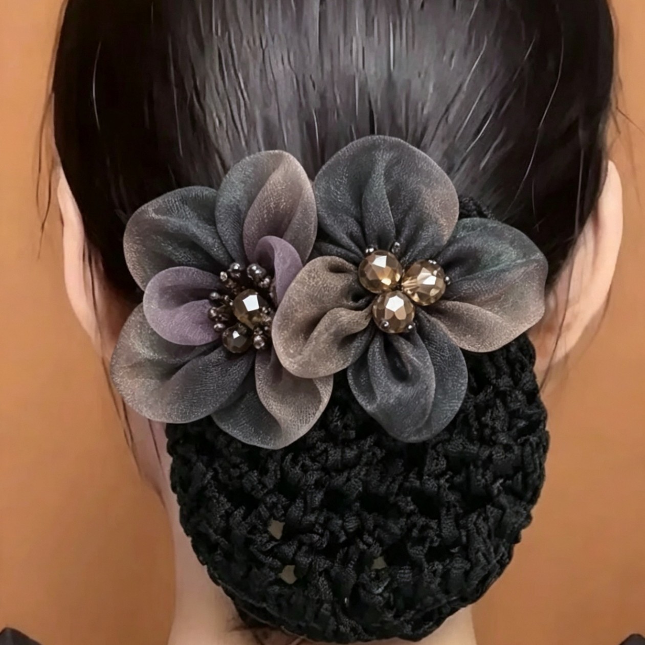 Korean-style 2026 new hair accessories: professional flight attendant, hotel, and nurse hair nets, floral hair clips for styling hair at the back of the head