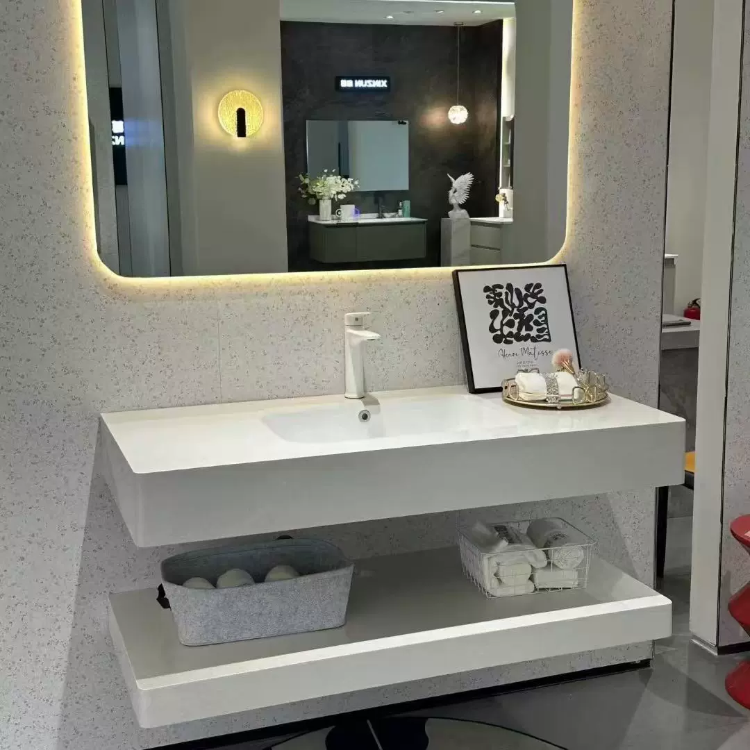 轻奢酒店风浴室柜组合岩板热弯一体盆智能卫生间洗漱台洗脸洗手盆