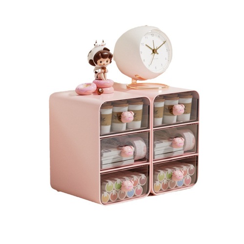 Cartoon cosmetics storage box desktop dressing table skin care product storage rack organizer box table drawer storage cabinet