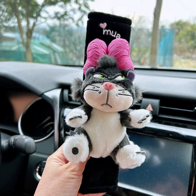 Car Interior Decoration, Sürətlər qutusu və əl tormozu başlıqları - black-safety-belt-shoulder-pads-bowknot-luffy-cat