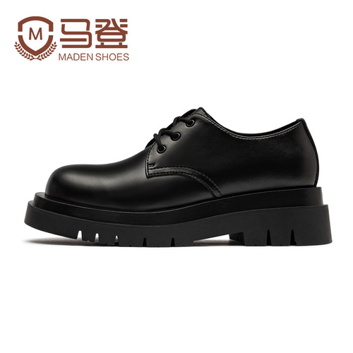 Mardenby Shoes Men's Low-Top Martens Boots Thick Sole Black Work Shoes British Couple Casual VIBE Leather Shoes