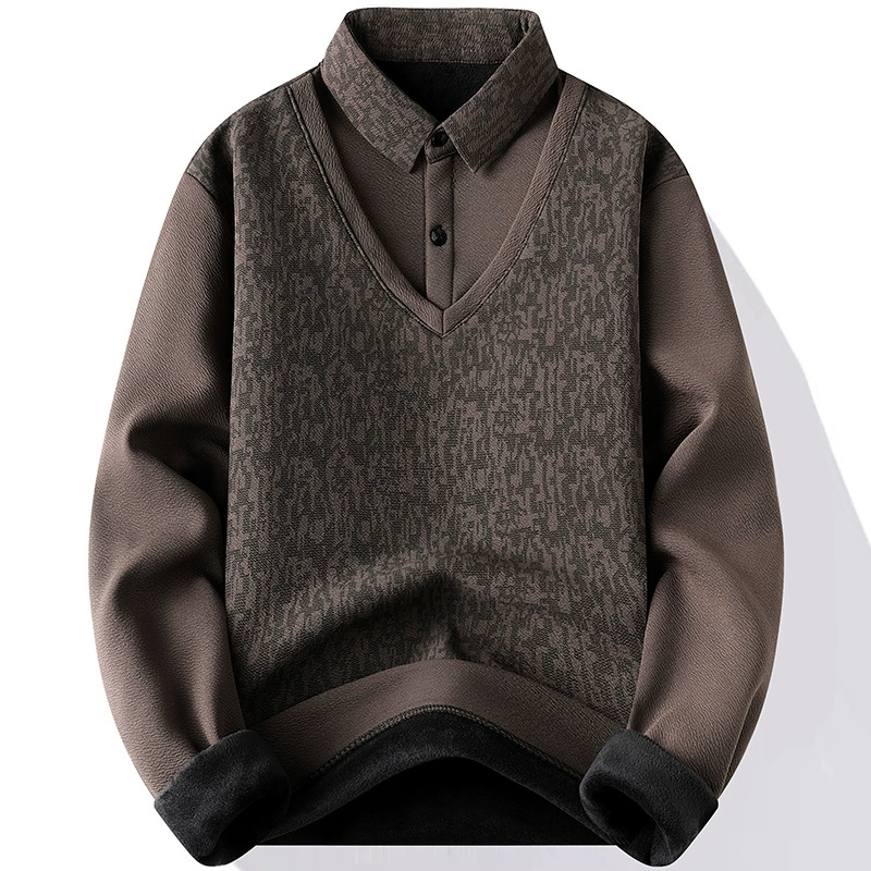 Зимний пузырь марля поддельные два трикотажные дикие рубашки с воротником мужской свитер футболка 9060