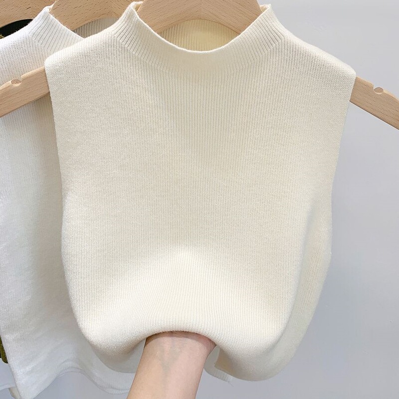 Summer Knitted Camisole with Small Straps, Chic Short Sleeveless Top for Women, Half-High Collar Base Shirt Summer Knitted Camisole with Small Straps, Chic Short Sleeveless Top for Women, Half-High Collar Base Shirt