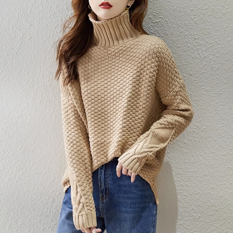 Suéter de cuello alto de alta calidad para mujer Otoño e Invierno 2024 nuevo popular engrosado camisa de fondo de moda image 11
