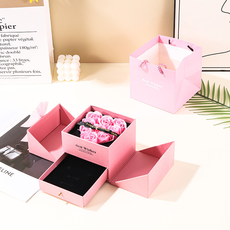 Caja de joyería de doble abertura de arco magnético cajón 9 flores caja de joyería de collar de Navidad caja de anillos transfronterizos