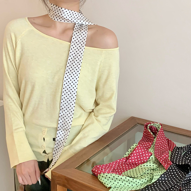 Pañuelo, bufanda de seda, tira larga, estilo de primavera y verano de alta calidad, lunares de moda, esquinas afiladas, bolsa de toalla de seda para mujer, cinturón multiusos