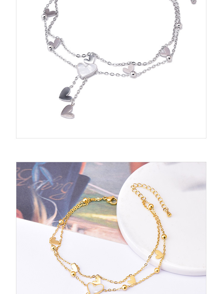 Holiday, Weekend Occasion 304 Stainless Steel Material Wholesale Jewelry Sweet Heart Shape 304 Stainless Steel Shell 18K Gold Plated Inlay Anklet