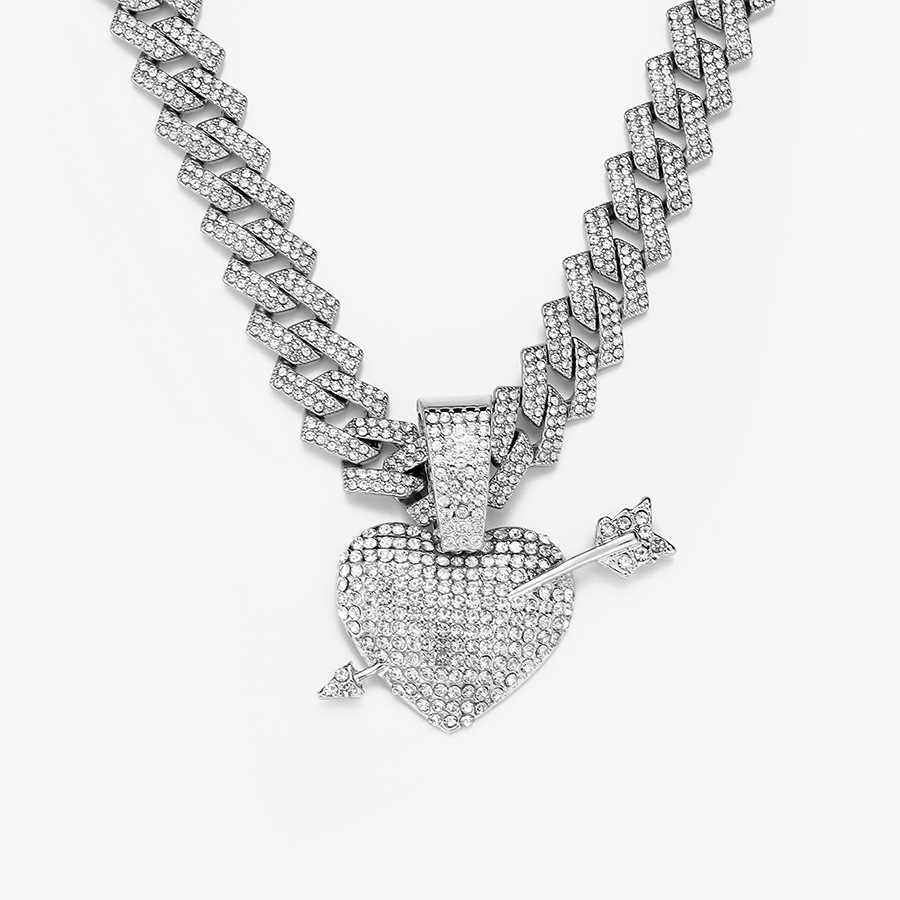 27g Weight Alloy Pendant Material Rhinestones Inlay Material Pendant Necklace, Necklace Pendant Classification Alloy Chain Material Cuban Link Chain Curb Chain Chain Type 1 Piece Quantity Daily Occasion Alloy Material Heart Shape, Arrow Pattern All Seasons Season Unisex Gender Inlay Design Exaggerated Style Exaggerated Heart Shape Arrow Alloy Inlay Rhinestones Unisex Pendant Necklace Necklace Pendant Men Pendant Necklaces 13
