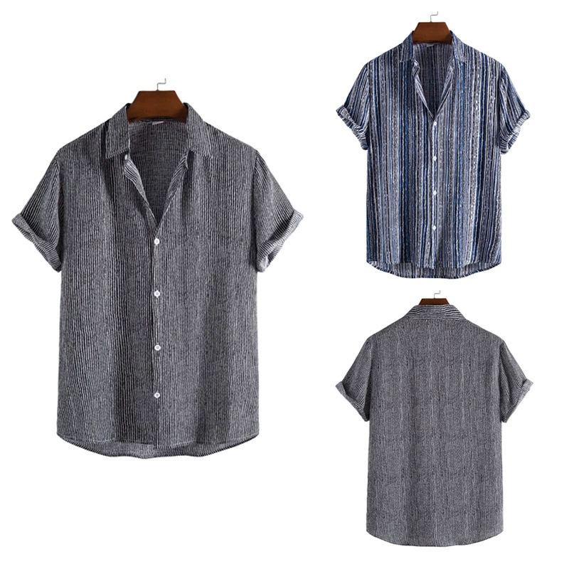 2025 новая мужская мода универсальная 3D полосатая печать повседневная минималистичная рубашка-кардиган с коротким рукавом