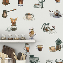 外貿創意復古咖啡機書房咖啡館廚房家居裝飾牆貼貼紙自粘批發跨境