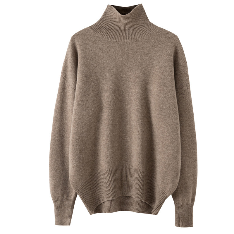 2025 New Autumn and Winter 100% Wool Sweater for Women, Loose Half-High Collar, Solid Color, Warm and Thick, Casual Knit Base Sweater
