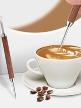 7M9K咖啡拉花针雕花针实木304不锈钢螺旋式拉花笔咖啡图案钩拉花