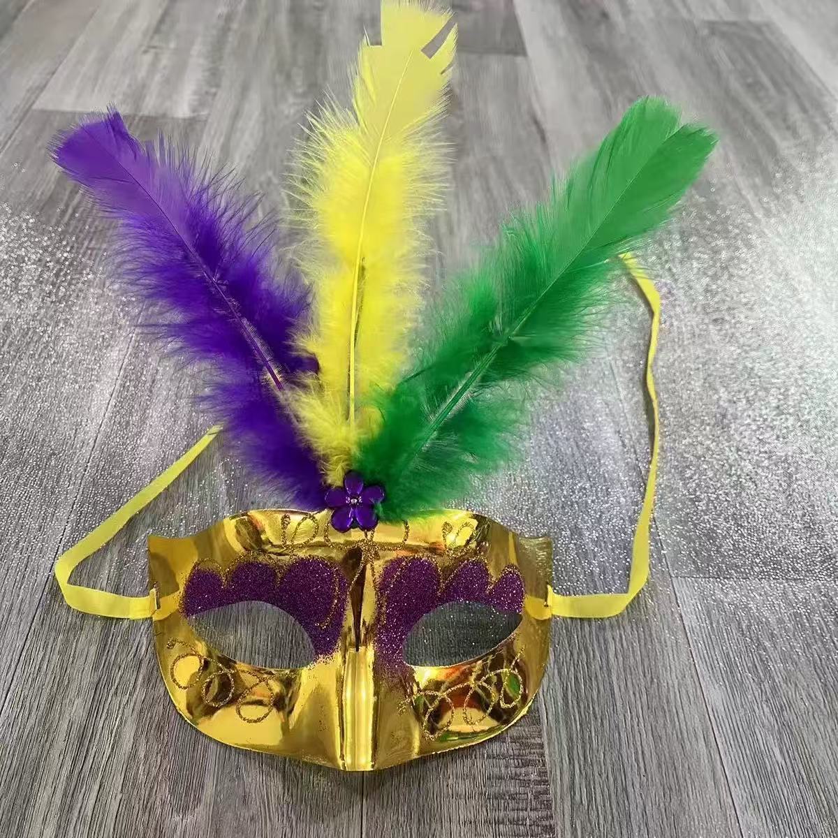 万圣节面具女孩派对装饰品羽毛面具批发化妆舞会发光鸡毛面具批发