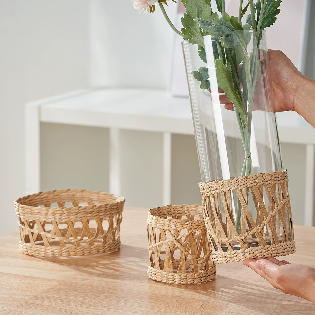 Трансграничный ретро чистая соломенная стеклянная защитная чехол для дома гостиная балкон украшение тканой тканой декоративной бутылки крышка