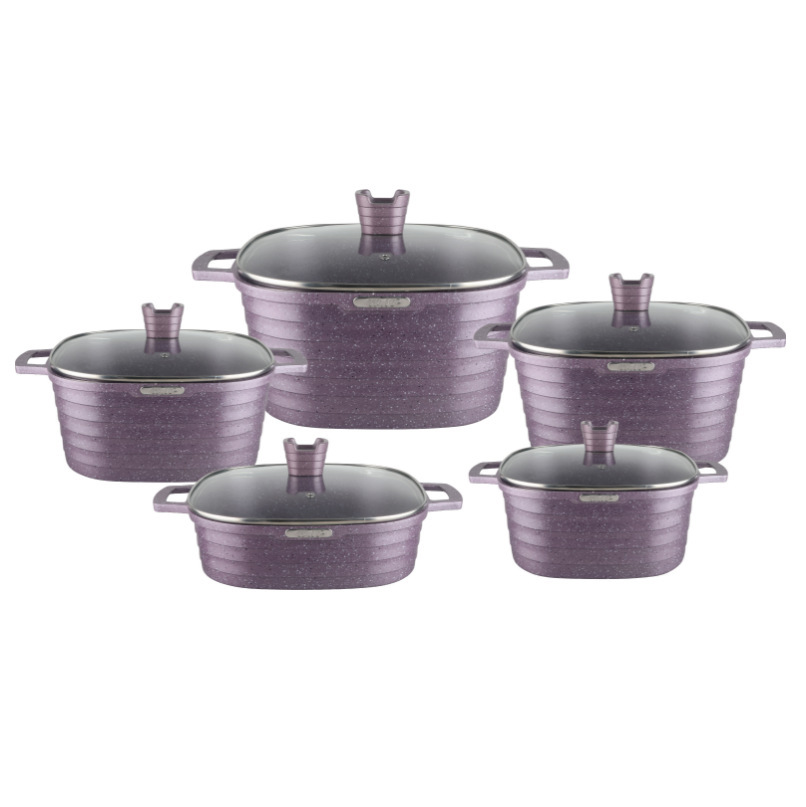 Olla de fundición a presión Olla de sopa cuadrada Juego de 10 piezas Olla de aluminio Olla de sopa Juego de utensilios de cocina de productos fritos en profundidad Olla antiadherente Olla de comercio exterior