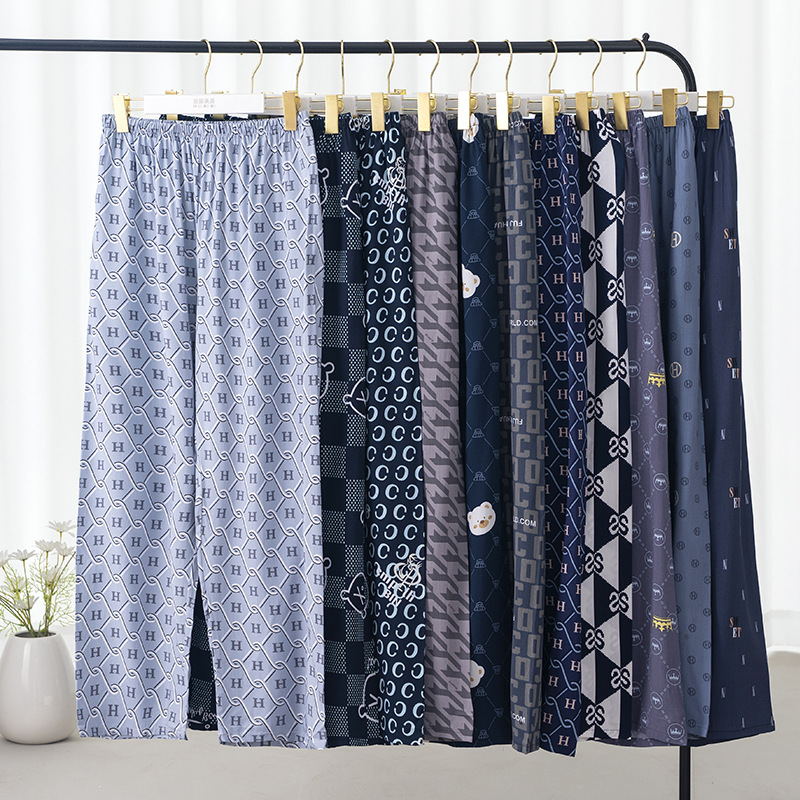 Cotton Silk Pajama Pants Men's Summer New Large Size Artificial Cotton Home Pants Spring and Autumn Outwear Loose Straight Beach Pants