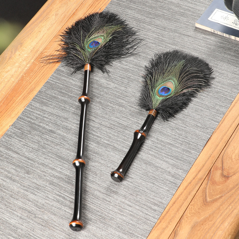 Bamboo Peacock Feather Ostrich Feather Electrostatic Dust Duster Bamboo Feather Duster Tea Room Desktop Dust Cleaning Dust Duster