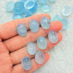 批发天然海蓝宝戒面 椭圆形平底素面蛋面光身裸石天然石半成品