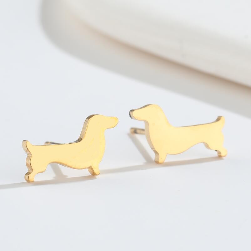 1 Pair Simple Style Dog Titanium Steel Plating Ear Studs display picture 2