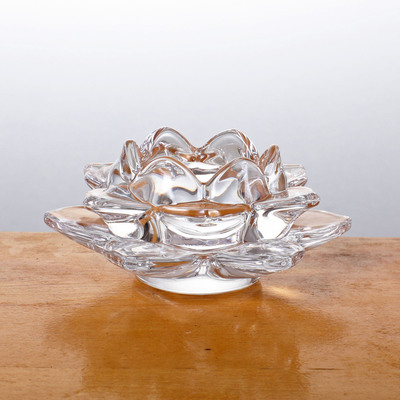 高白料水晶玻璃蓮花燭台香薰蠟台婚慶慶典彩色玻璃蠟燭底座擺件