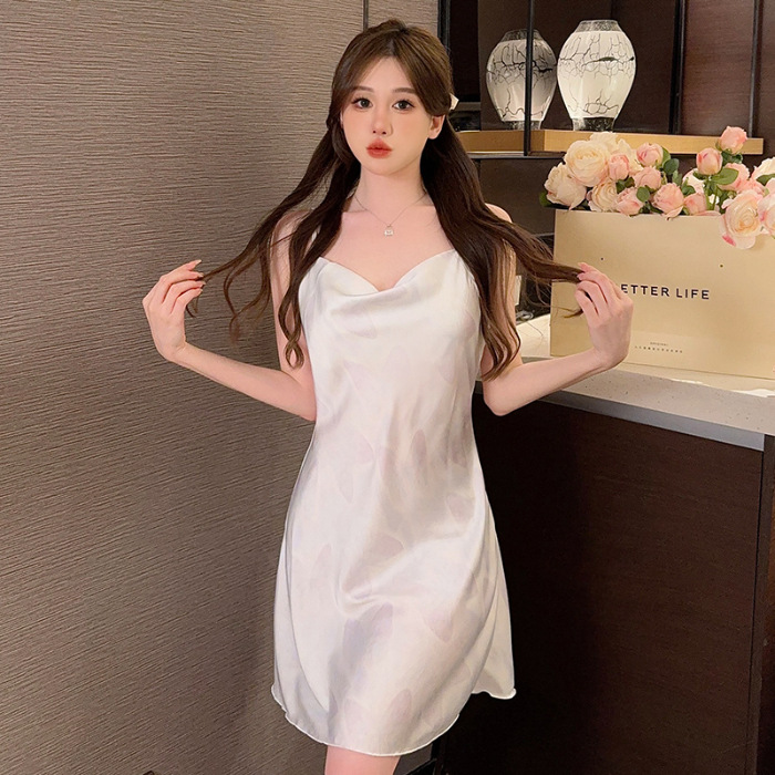 Verano 2024 pijamas camisón de tirantes de las mujeres puro deseo estilo de alto grado sentido swing collar satén camisón Delgado desgaste del hogar Comercio exterior