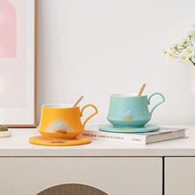 陶瓷咖啡马克杯碟套装拉花杯精致茶杯高颜值商务实用礼品定制刻字