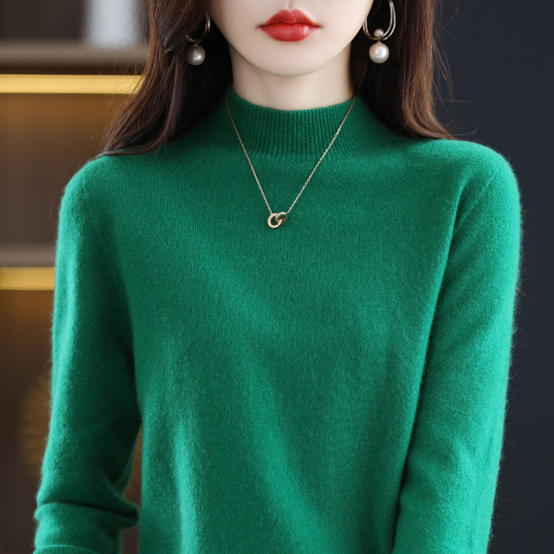 Ropa de primera línea suéter de cuello alto para mujer 100 lana pura Otoño e Invierno camisa de fondo de punto suéter de cachemira Suelto