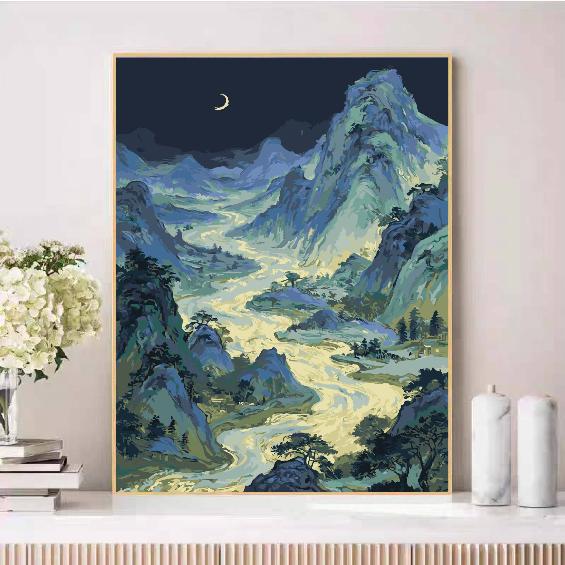 Nuevo mil millas de paisajes de montañas antiguos paisajes de curación de pintura al óleo digital hecha a mano DIY relleno de aceite de acrílico pintado