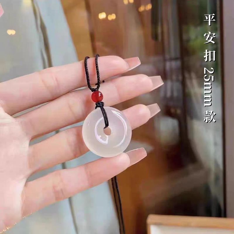 新中式白玉平安玉ペンダント女性用クリスタルペンダント手編み男女兼用平安白玉ネックレス|undefined