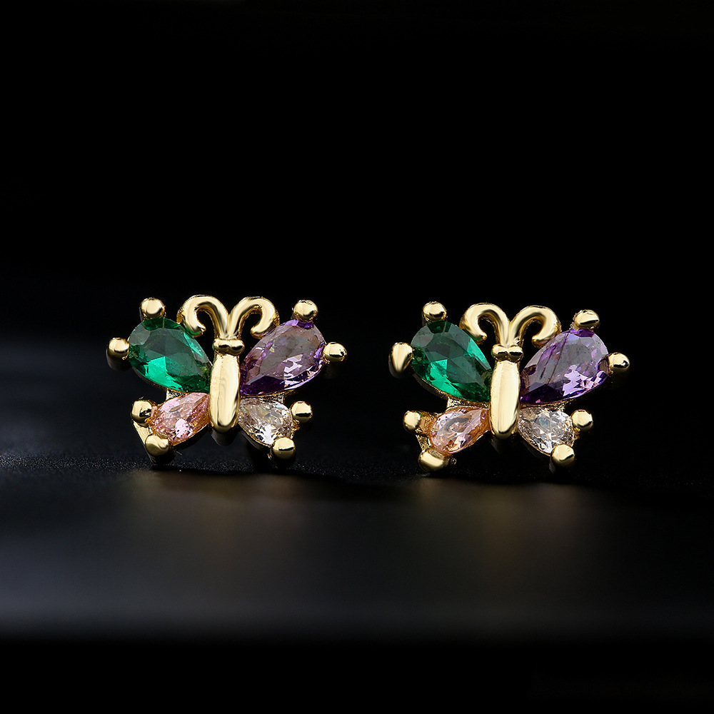 fashion copper 18K goldplated color zircon butterfly geometric shape earringspicture2
