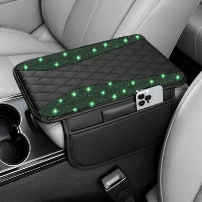 Armrest box pad | Armrest Pad, Side Storage Bag - green-angel-wings-rhinestones