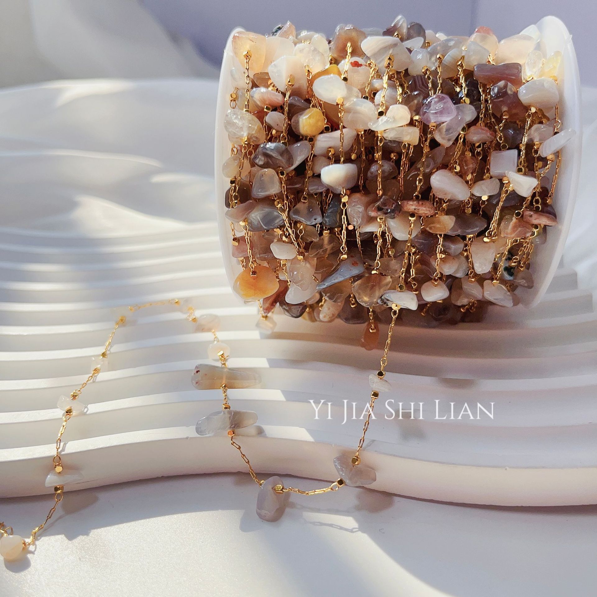 Color de cobre retención 14K Piedra Natural cadena suelta vintage color grava collar pulsera DIY joyería hecha a mano