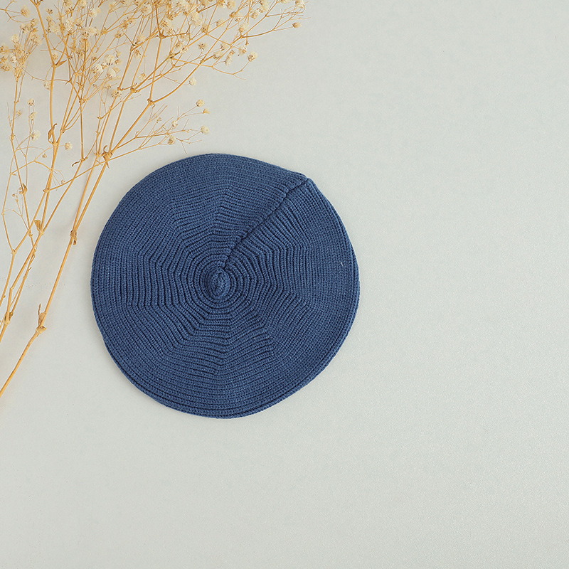 45-50cm 약 6 개월-4 세-탄성 네이비 물결 모양의 니트 베레모