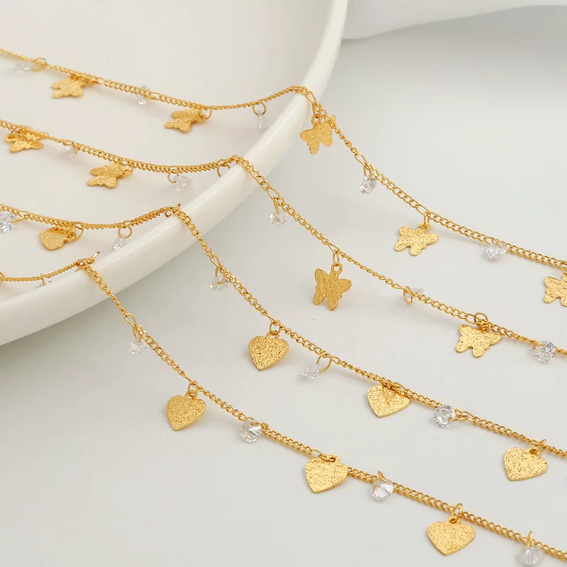 Copper chain, pendant, decorations, 18 carat, golden color