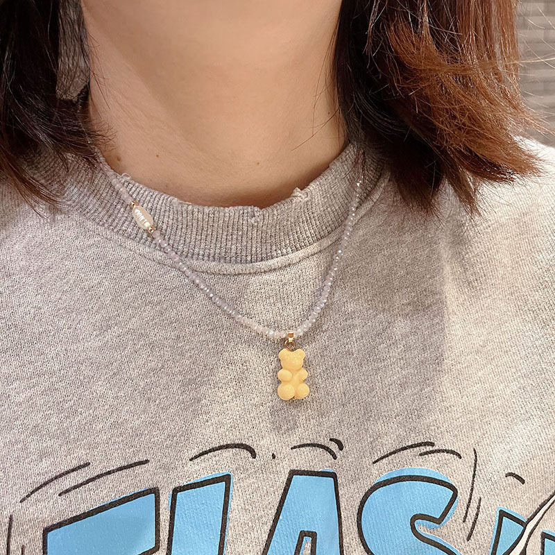18g Weight Beaded Pendant Material Pendant Necklace Classification Beaded Chain Material 1 Piece Quantity Holiday, Daily Occasion Beaded Material Bear Pattern Women's Gender Cute, Sweet Style Cute Sweet Bear Beaded Wholesale Pendant Necklace 3