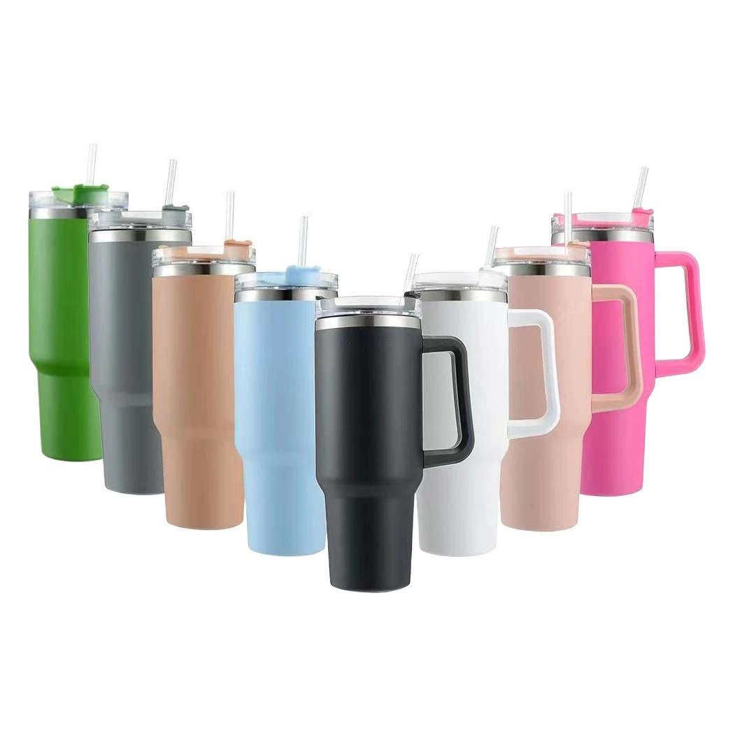 Новая автомобильная кружка Amazon 40 унций с ручкой, из нержавеющей стали 304, с трубочкой, для холодных напитков и льда