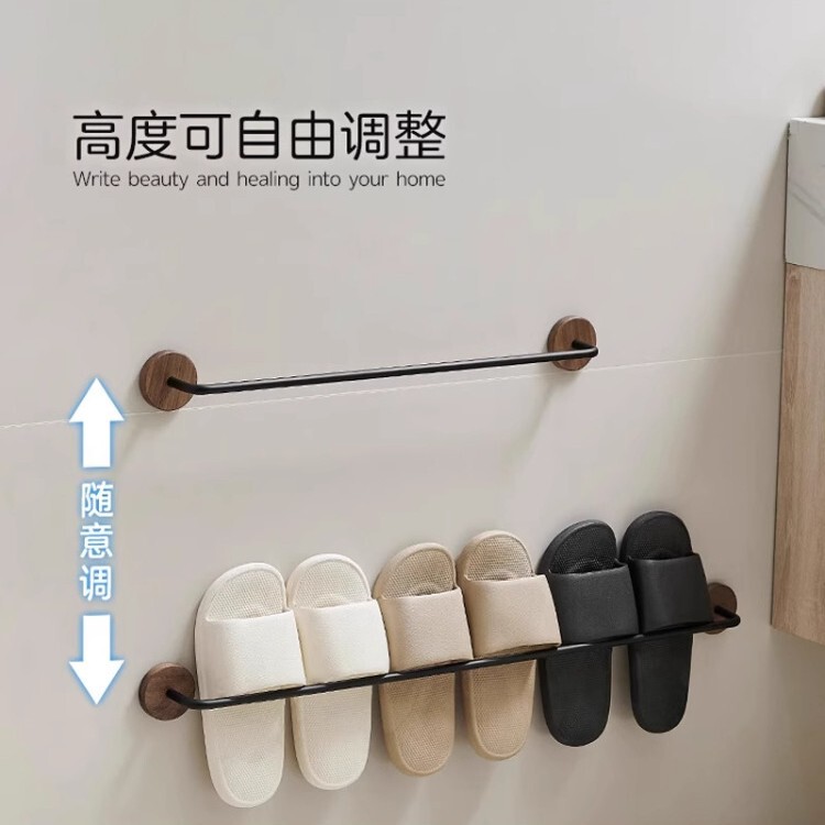胡桃木拖鞋架免打孔室内鞋子收纳架卫生间壁挂式门后沥水拖鞋挂架|undefined