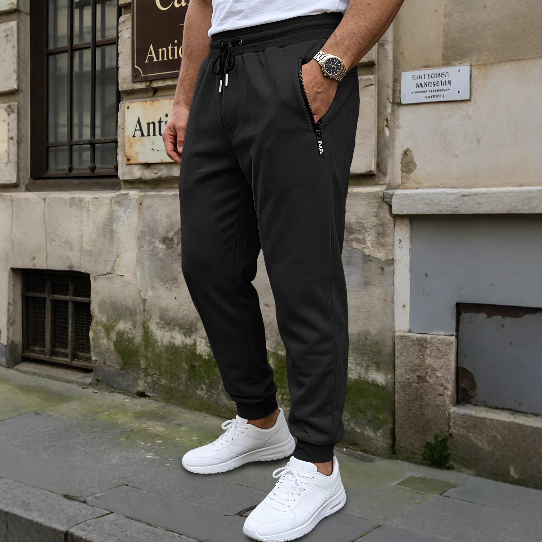 Amazon tamaño europeo pantalones deportivos de hombre pantalones casuales con cremallera, pantalones deportivos de color sólido para correr pantalones