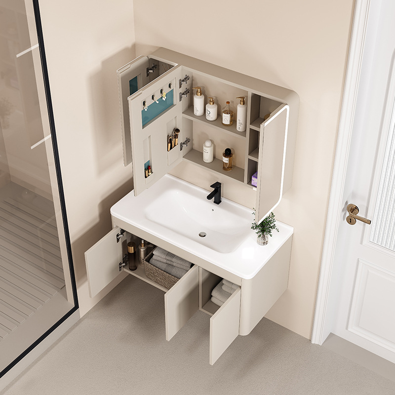 Gabinete de baño de panal de aluminio, gabinete de baño de viento crema, cerámica, lavabo con cajón, gabinete de baño, lavabo