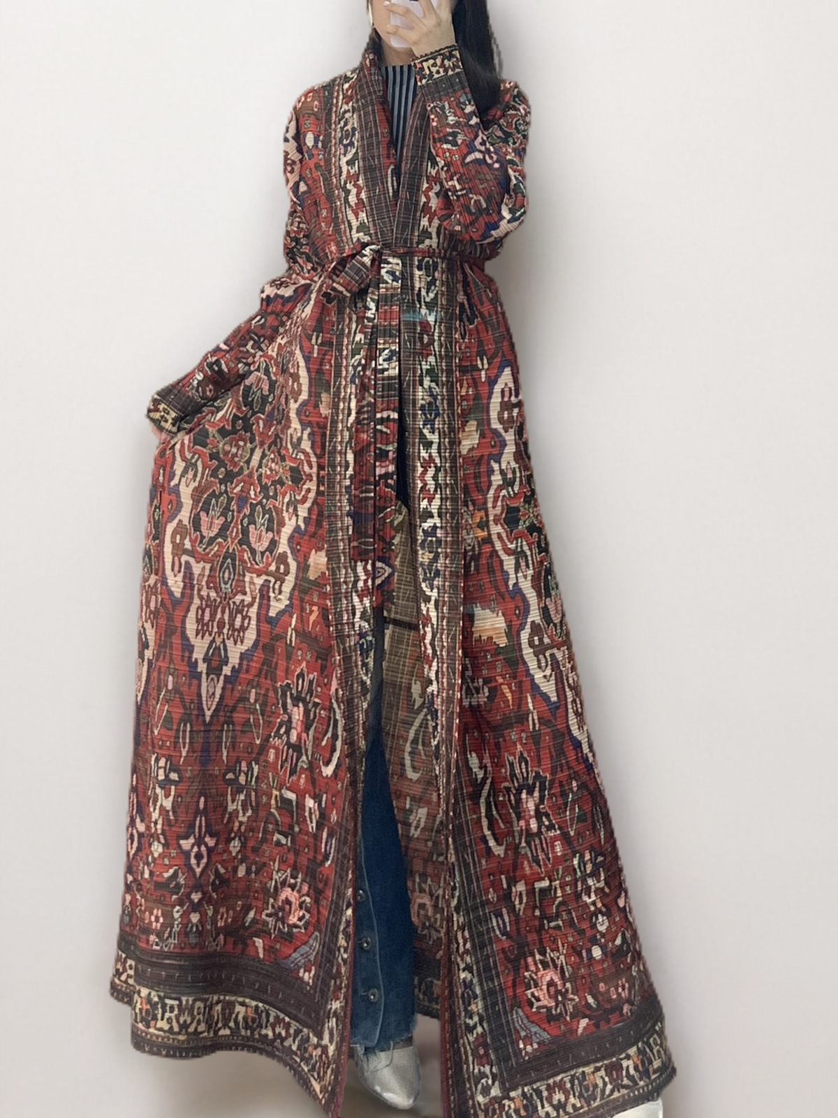 Muslim Long Robe, Arabian Dubai Middle Eastern Women's Clothing, Printed Trench Coat, Abaya Dress, Trendy_ecoleips.com