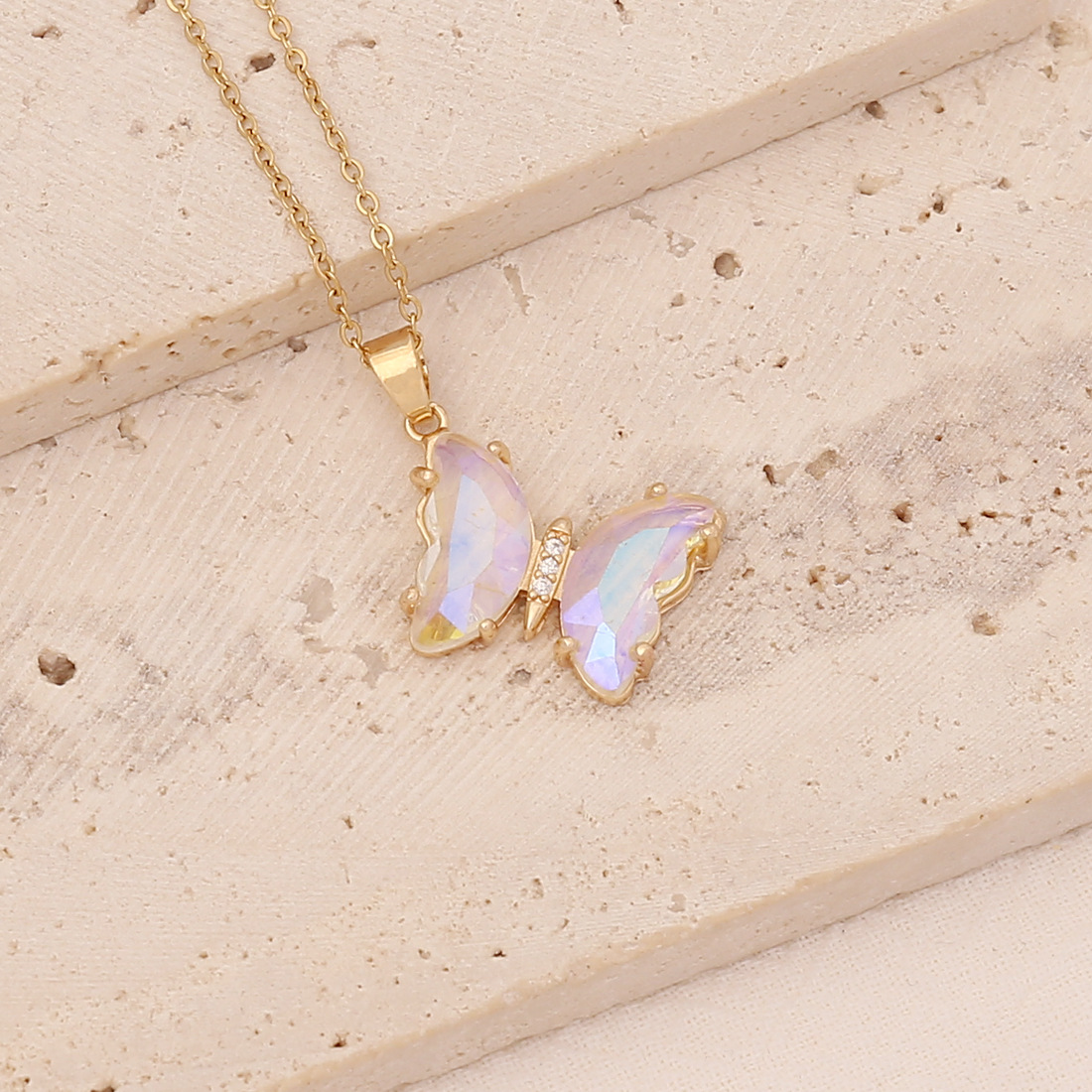Multicolor Gradient Butterfly Personality Stainless Steel Necklace
