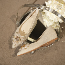 NZ312-54内增高尖头浅口平底单鞋女仙女风香槟色婚礼鞋孕妇伴娘鞋