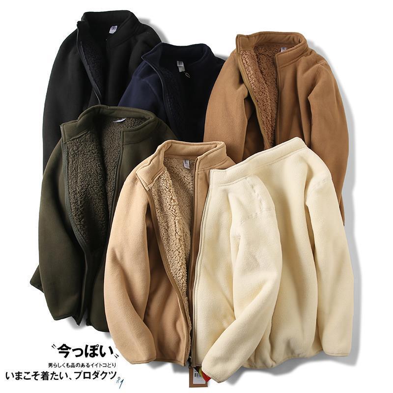 Island! Double-layer composite velvet autumn and winter thickened lamb velvet + fine material polar fleece warm collar jacket coat men's
