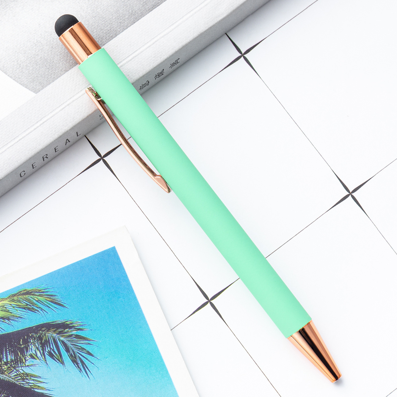 Bolígrafo de movimiento de pulverización al por mayor bolígrafo de bolas de pulverización de pegamento pluma de condensador de presión de logotipo láser pluma de aluminio de pantalla táctil