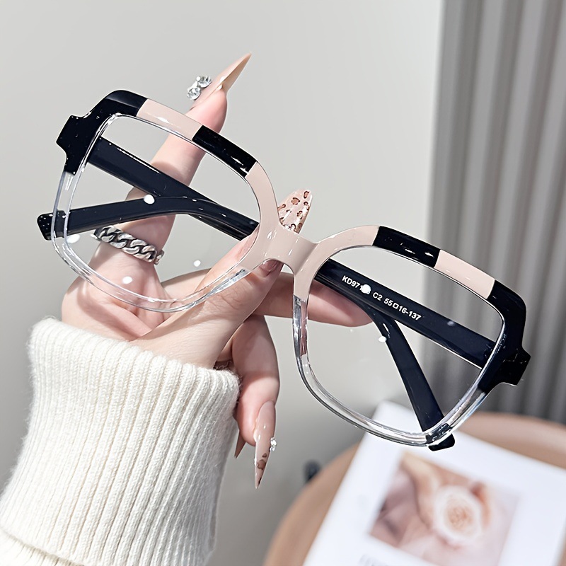 Color Blocking Blue Light Blocking Glasses For Women Fashionable Oversized Style Square Frame Trendy Versatile Everyday Wear Suitable For Men_voghion.com